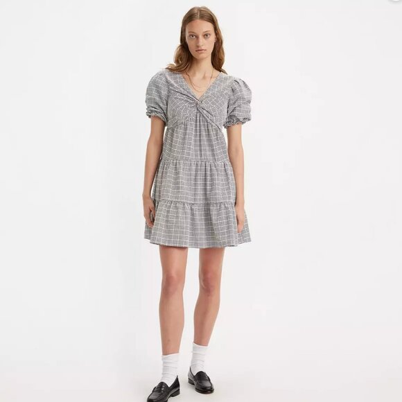 NWT LEVI'S Volume Sleeveless Dress In Katherine Seersucker Plaid Cloud Dancer - Picture 6 of 12